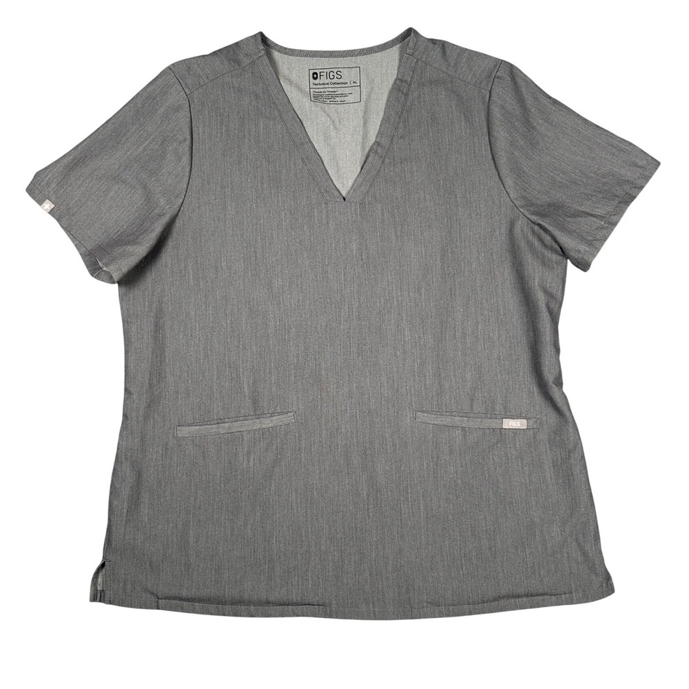 FIGS Casma Scrub Top Women's XL Gray 3 Pocket V Neck Nurse Tech Uniform FW1100